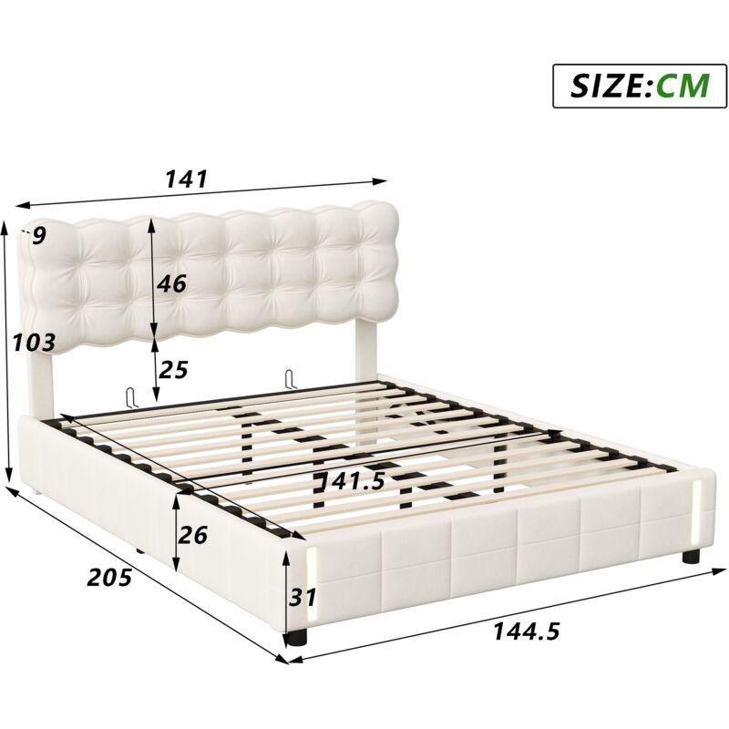 Bej Kadife Hareket Sensörlü LED Işıklı Sandıklı Baza - 140x200 cm - 144110