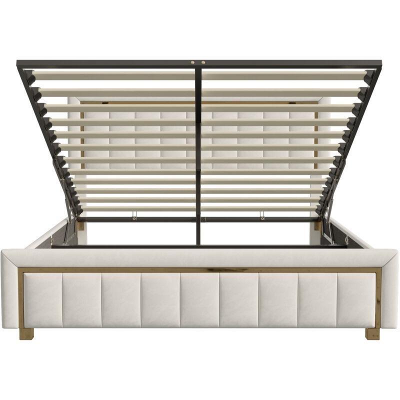 Bej Kadife Hidrolik Amortisörlü Sandıklı Baza - 160x200 cm - 144044