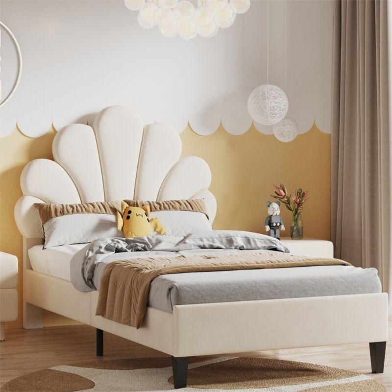 Bej Kadife Kumaş Çiçek Başlıklı Ayarlanabilir Baza - 90x200 cm - 143708