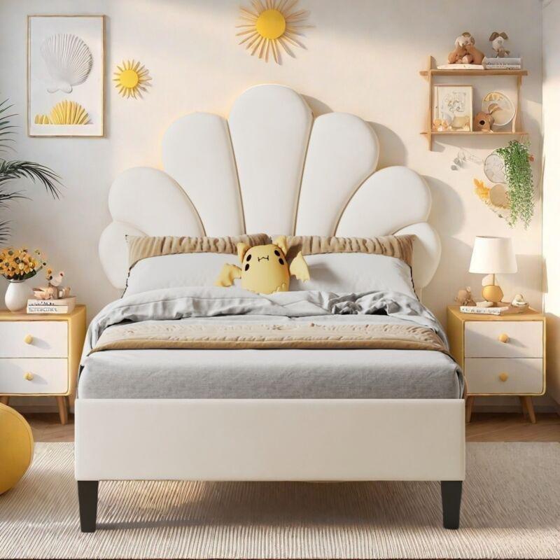 Bej Kadife Kumaş Çiçek Başlıklı Ayarlanabilir Baza - 90x200 cm - 143708