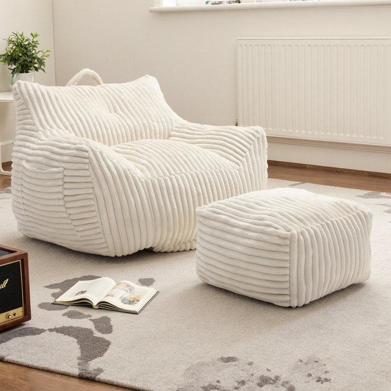 Bej Kadife Kumaş Kollu ve Puf Tabureli Dev Puf Koltuk - 157456