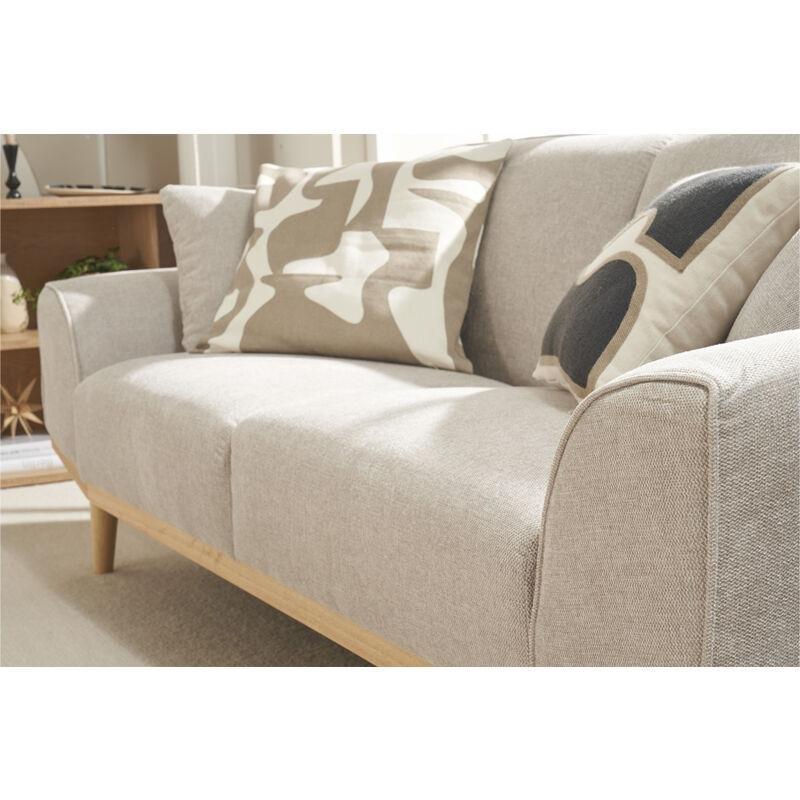 Bej Kadife Kumaş Masif Ahşap Ayaklı 3 Kişilik Koltuk - 154095