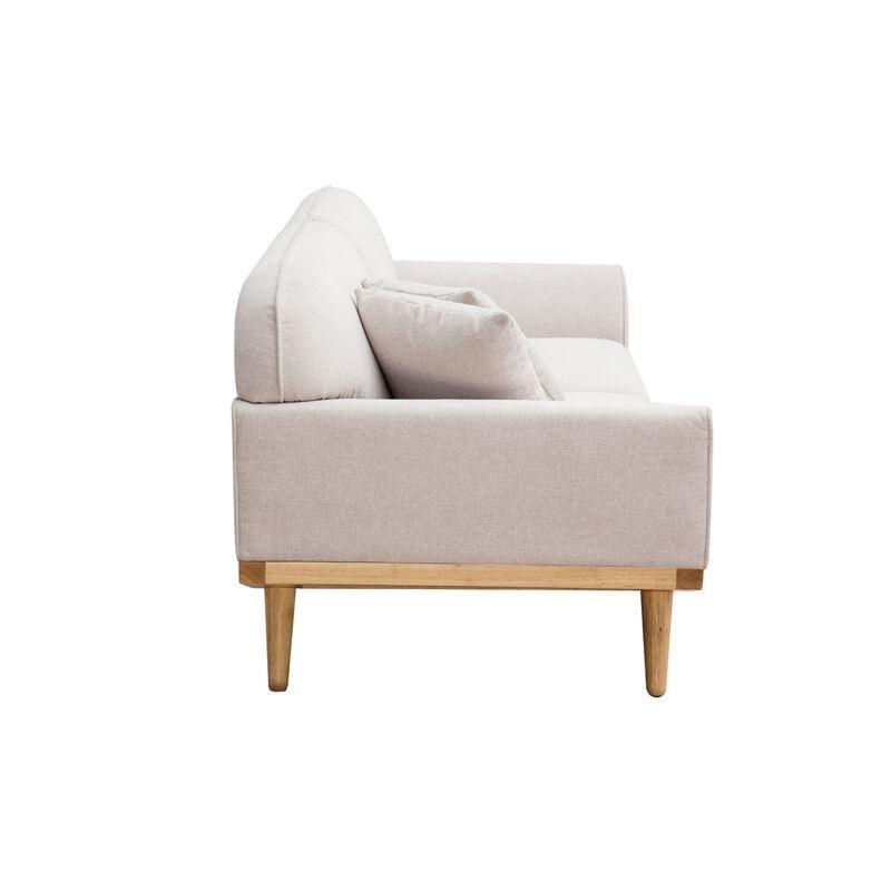 Bej Kadife Kumaş Masif Ahşap Ayaklı 3 Kişilik Koltuk - 154095