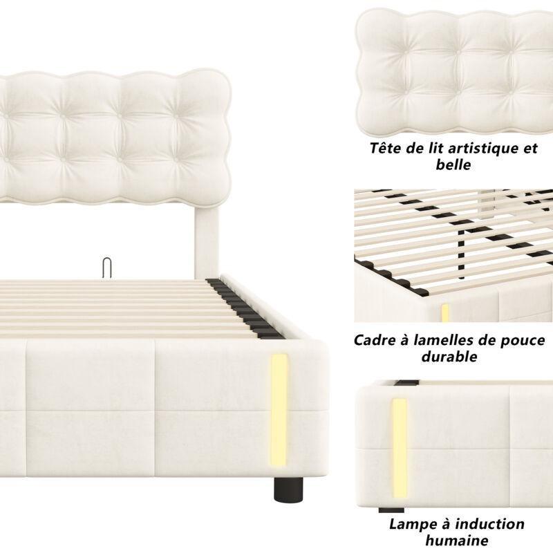 Bej Kadife LED Işıklı Gece Sensörlü Sandıklı Baza - 140x200 cm - 144012
