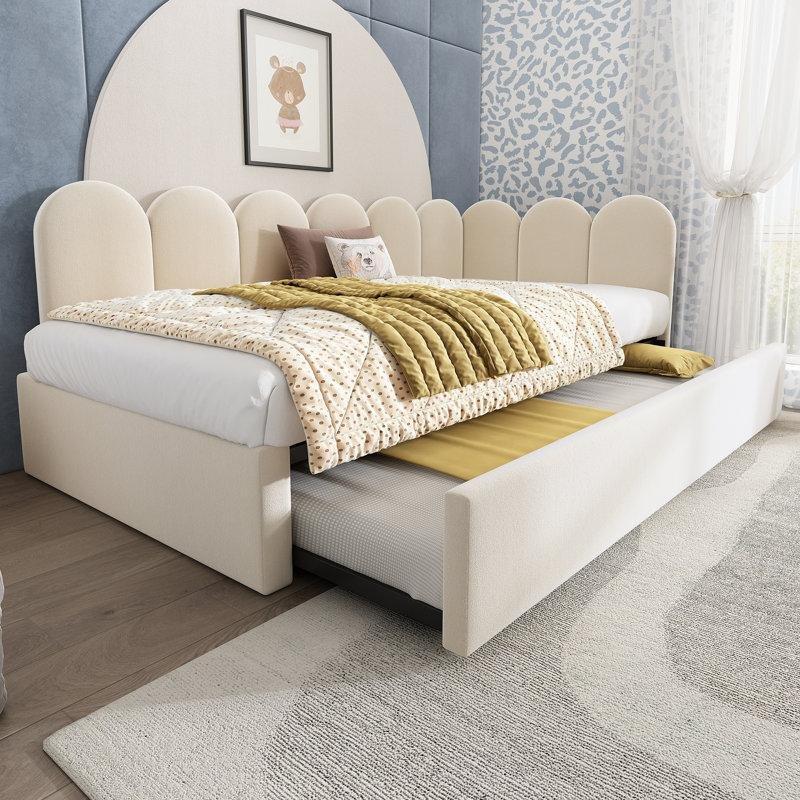 Bej Kadife Metal Yavru Yataklı L Tasarım Divan Karyola - 106x200 cm - 142936