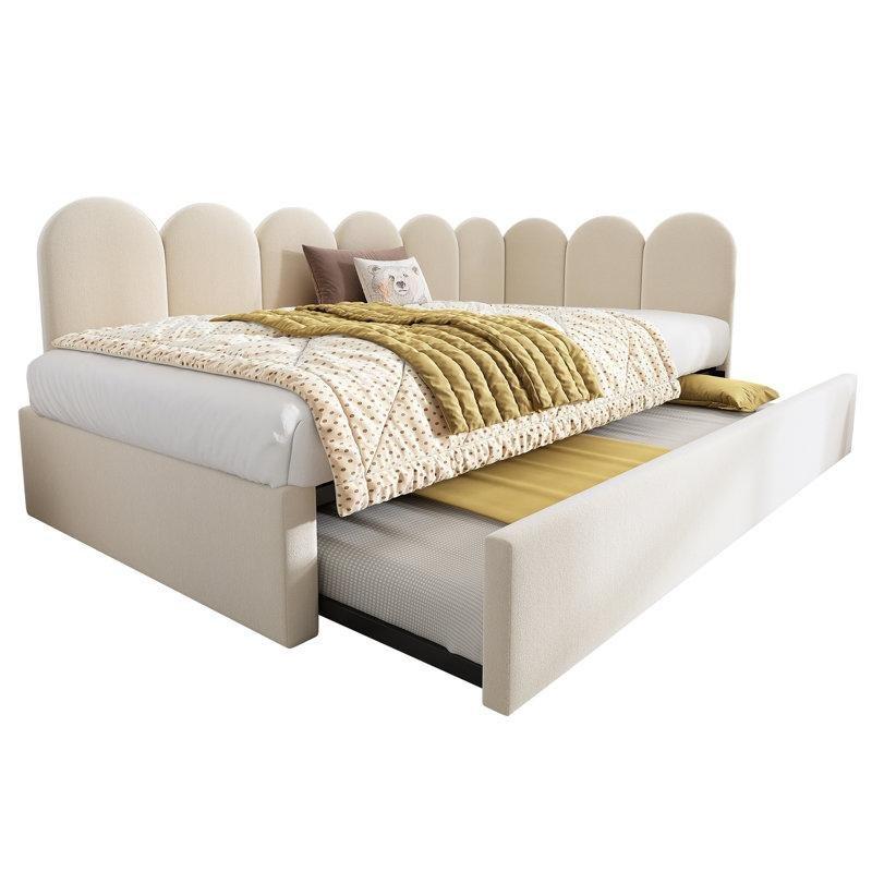 Bej Kadife Metal Yavru Yataklı L Tasarım Divan Karyola - 106x200 cm - 142936