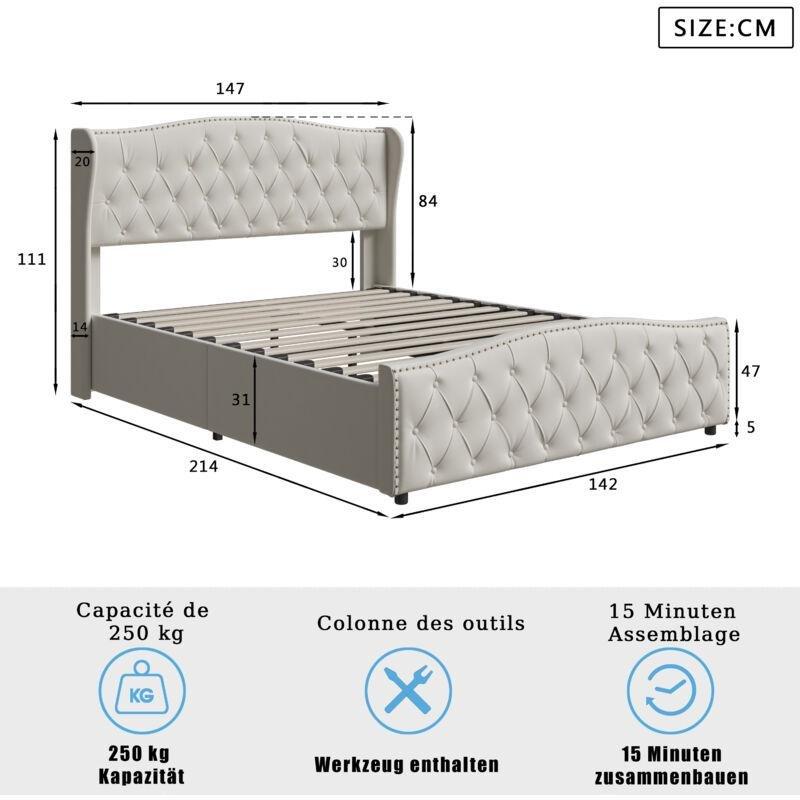 Bej Kadife Perçinli Dalgalı Başlıklı Sandıklı Baza - 140x200 cm - 143728
