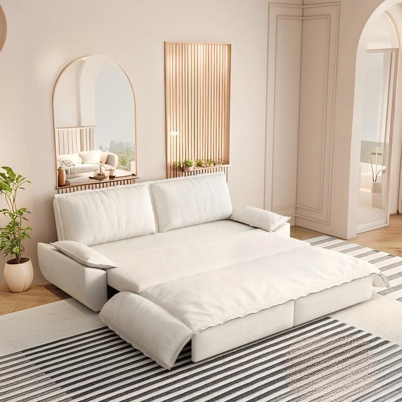 Bej Kadife Queen Boy Yataklı Dönüştürülebilir İkili Koltuk - 186 cm - 151831