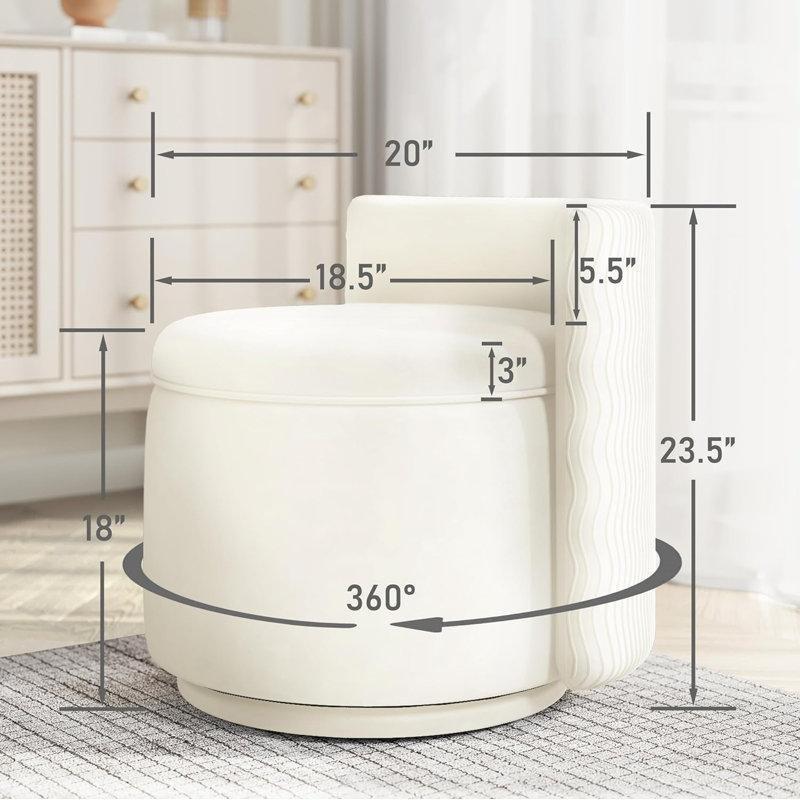 Bej Kadife Saklama Alanlı 360 Derece Döner Makyaj Sandalyesi - 61x51 cm - 146262