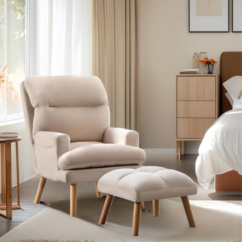 Bej Kadife Yan Cepli Yatabilen Puflu Tekli Koltuk - 66 cm - 156703