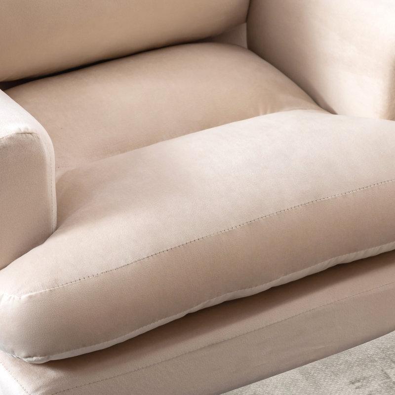 Bej Kadife Yan Cepli Yatabilen Puflu Tekli Koltuk - 66 cm - 156703