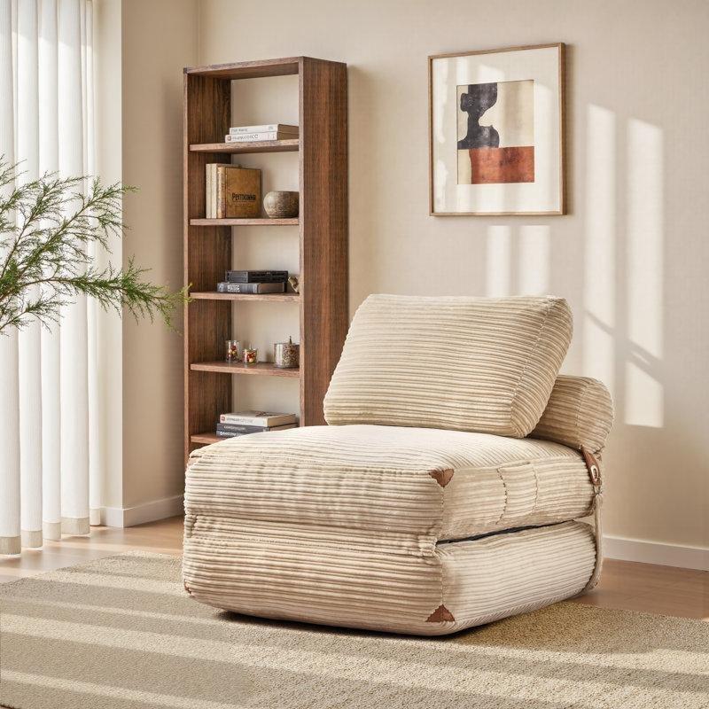 Bej Kadife Yatak Olan Katlanır Puf Koltuk - 92x94 cm - 157444 Bej Kadife Yatak Olan Katlanır Puf Koltuk - 92x94 cm - 157444