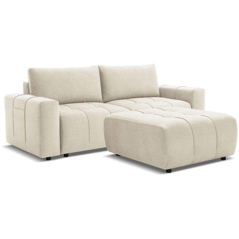 Bej Kadife Yataklı Sandıklı Puflu Koltuk - 248 cm - 153484