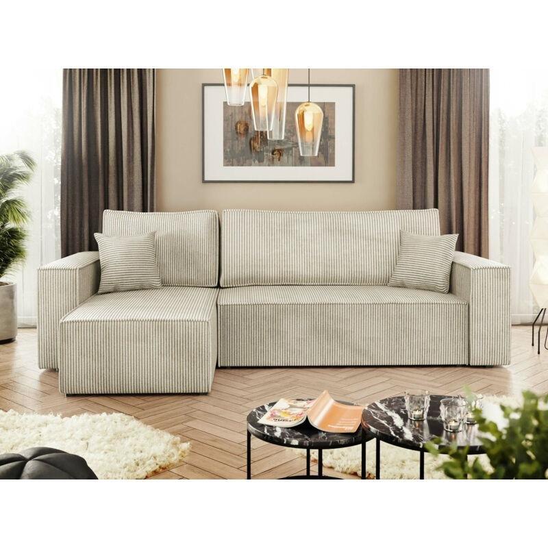 Bej Kadife Yataklı Sandıklı Universal L Köşe Koltuk - 244x145 cm - 153362