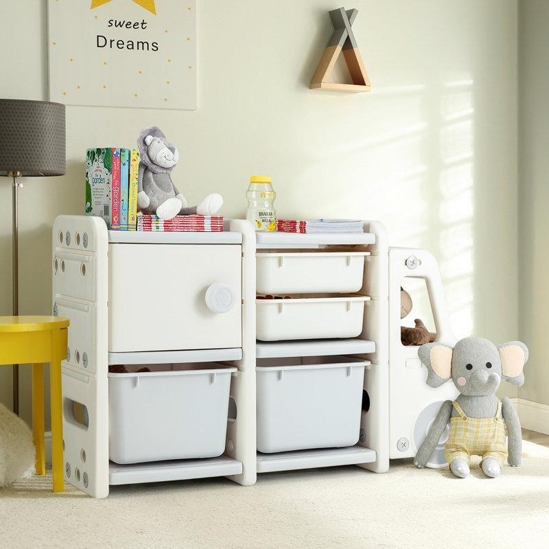 Bej Kamyon Tasarımlı Sepetli ve Çekmeceli Oyuncak Dolabı - 111 cm - 150441