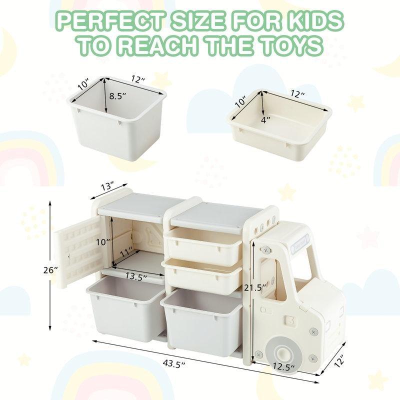 Bej Kamyon Tasarımlı Sepetli ve Çekmeceli Oyuncak Dolabı - 111 cm - 150441