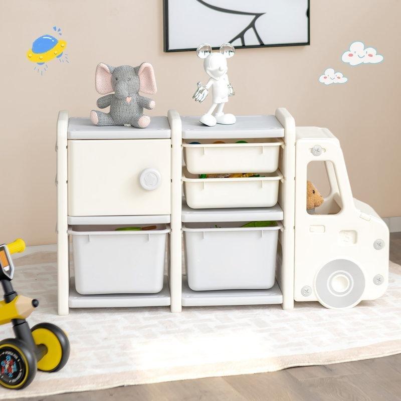 Bej Kamyon Tasarımlı Sepetli ve Çekmeceli Oyuncak Dolabı - 111 cm - 150441