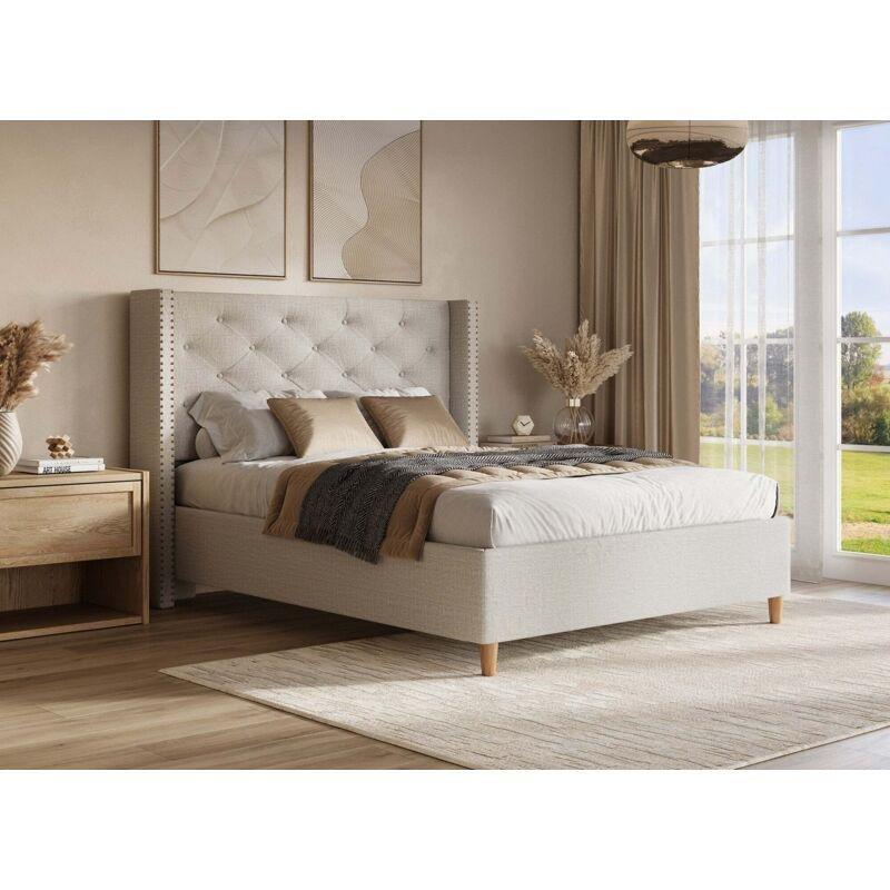 Bej Kapitoneli Kumaş Barok Stil Baza - 160x200 cm - 143757