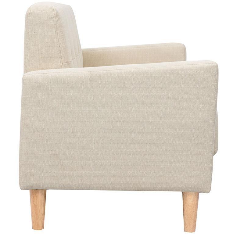 Bej Kapitoneli Masif Kauçuk Ağacı Ayaklı İskandinav İkili Koltuk - 123 cm - 153380