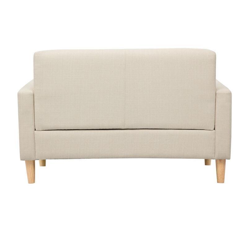 Bej Kapitoneli Masif Kauçuk Ağacı Ayaklı İskandinav İkili Koltuk - 123 cm - 153380