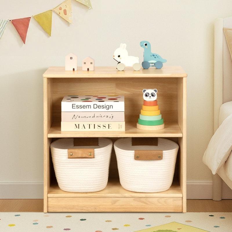 Bej Kauçuk Ağacı 2 Katlı Üst Üste Konulabilir Montessori Oyuncak Dolabı - 60x60x30 cm - 150303