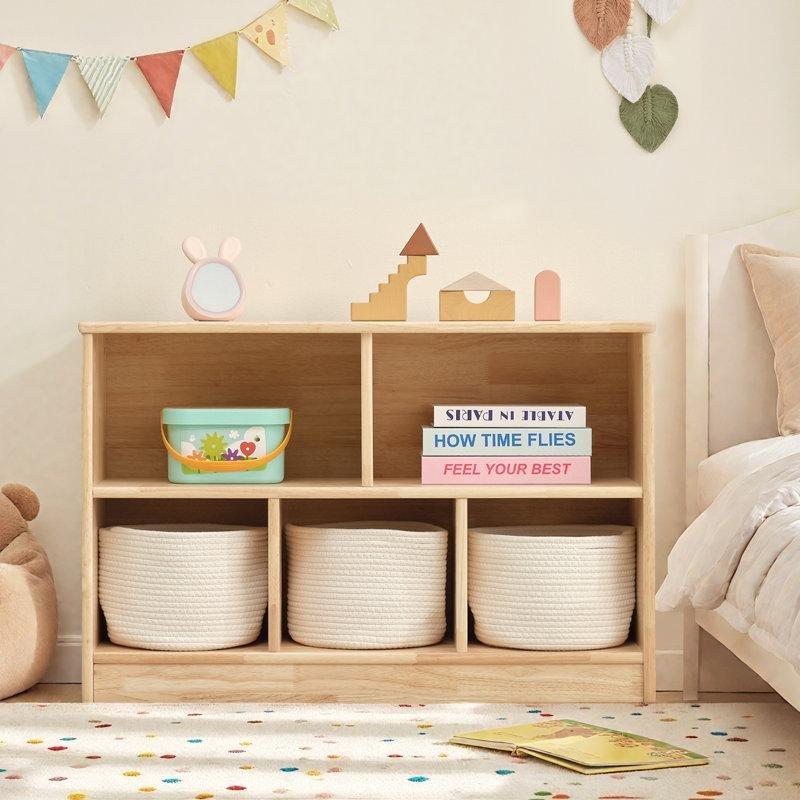 Bej Kauçuk Ağacı 5 Bölmeli 2 Katlı Montessori Oyuncak Dolabı - 90 cm - 150315