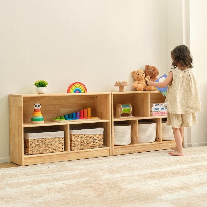 Bej Kauçuk Ağacı 5 Bölmeli 2 Katlı Montessori Oyuncak Dolabı - 90 cm - 150315