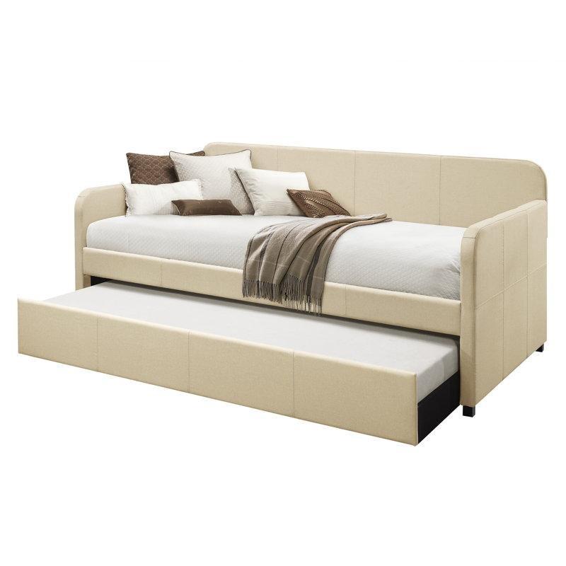 Bej Keten Döşemeli Yavru Yataklı Daybed Karyola - 110x209 cm - 142738