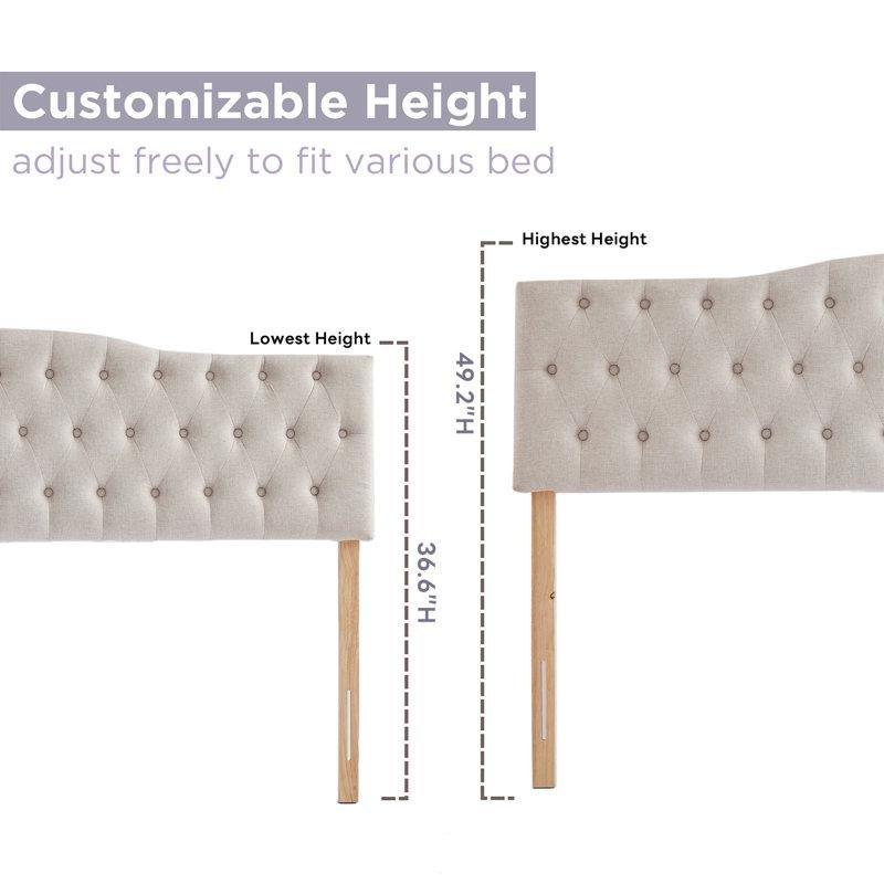 Bej Keten Kapitoneli Yüksekliği Ayarlanabilir Masif Ahşap Yatak Başlığı - 158 cm - 144930