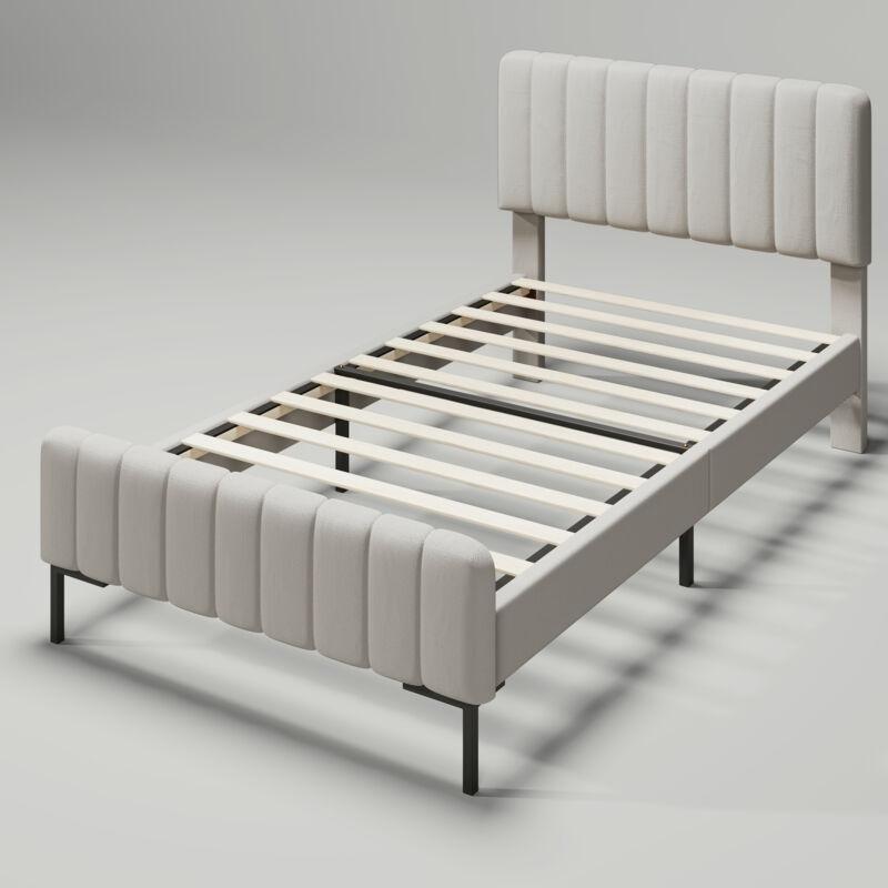 Bej Keten Kumaş Ayarlanabilir Başlıklı Tek Kişilik Baza - 90x200 cm - 143576