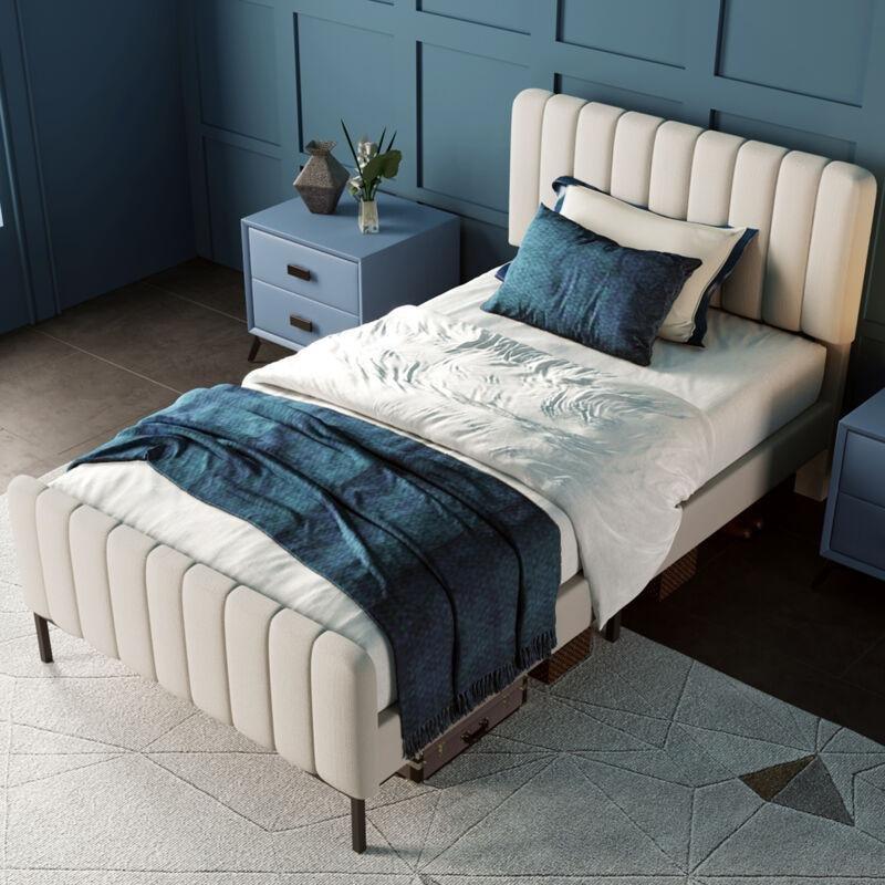 Bej Keten Kumaş Ayarlanabilir Başlıklı Tek Kişilik Baza - 90x200 cm - 143576