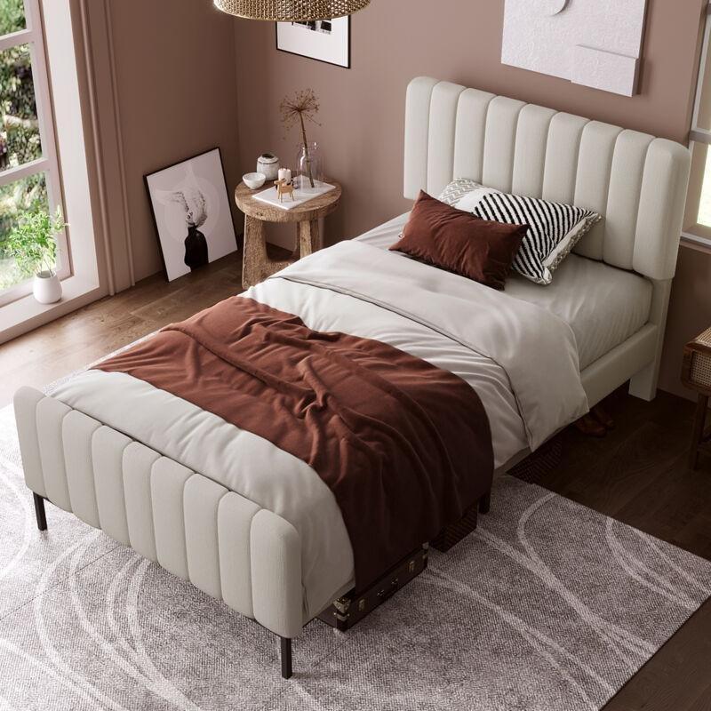 Bej Keten Kumaş Ayarlanabilir Başlıklı Tek Kişilik Baza - 90x200 cm - 143576