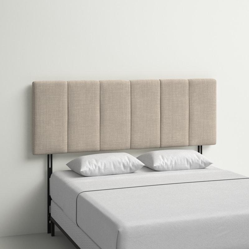Bej Keten Kumaş Dikey Kanallı Masif Ahşap Yatak Başlığı - 199 cm - 144915