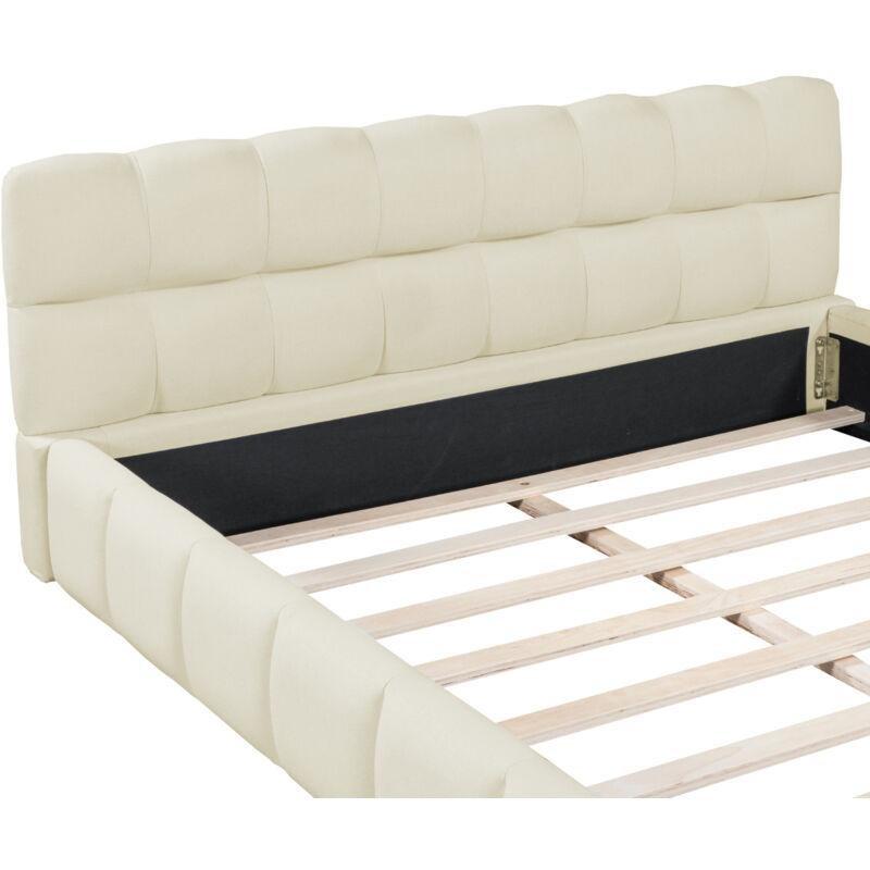 Bej Keten Kumaş Dolgulu Başlıklı Baza - 140x190 cm - 143742