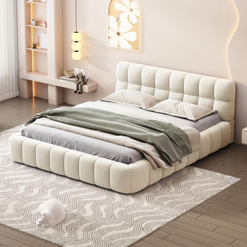 Bej Keten Kumaş Dolgulu Başlıklı Baza - 140x190 cm - 143742