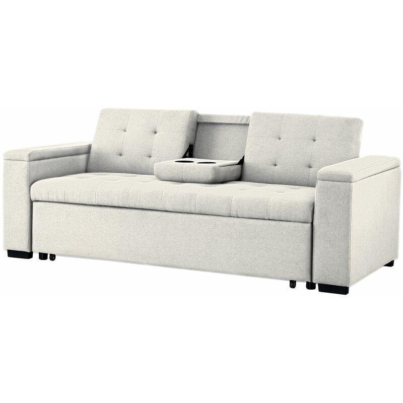 Bej Keten Kumaş Yataklı 3 Kişilik Katlanır Sırtlıklı Koltuk - 203x85 cm - 154334