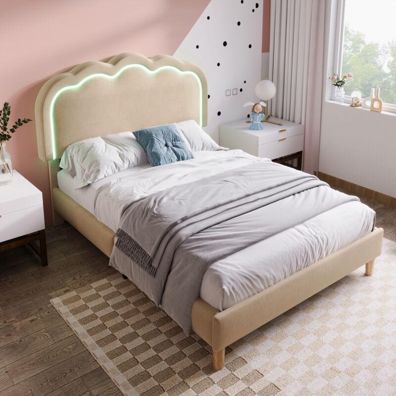 Bej Keten LED Işıklı Ayarlanabilir Başlıklı Baza - 90x190 cm - 143606