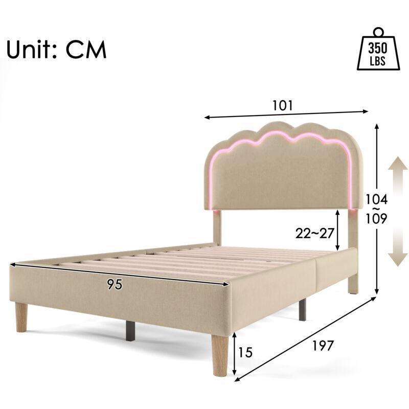Bej Keten LED Işıklı Ayarlanabilir Başlıklı Baza - 90x190 cm - 143606