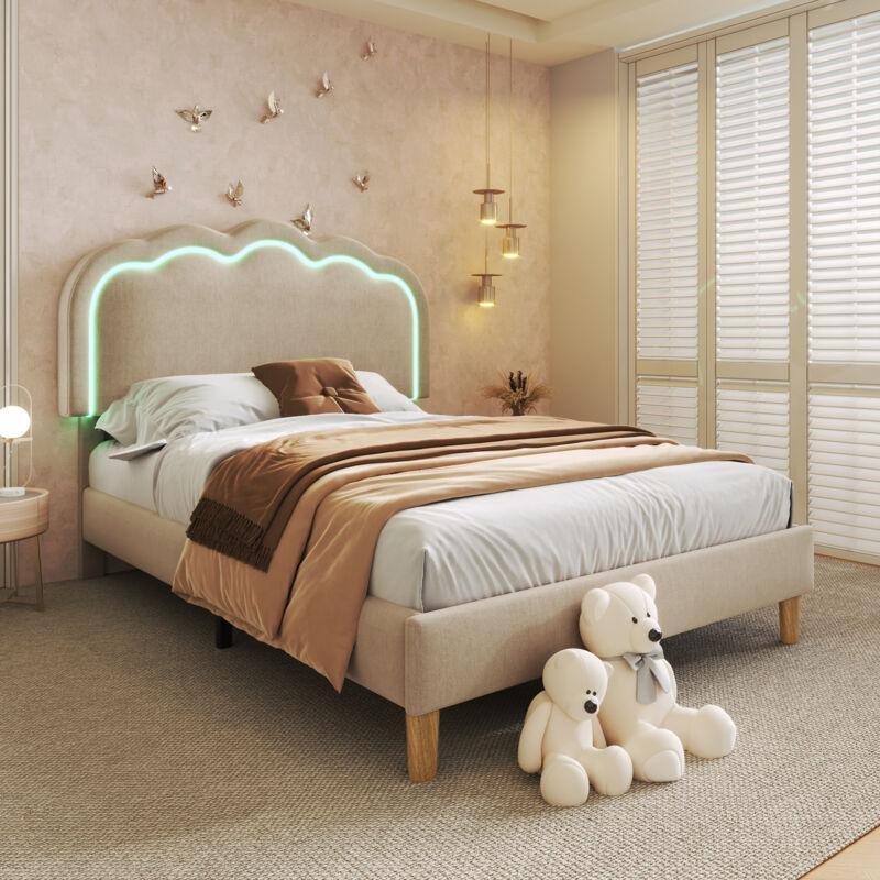 Bej Keten LED Işıklı Ayarlanabilir Başlıklı Baza - 90x190 cm - 143606