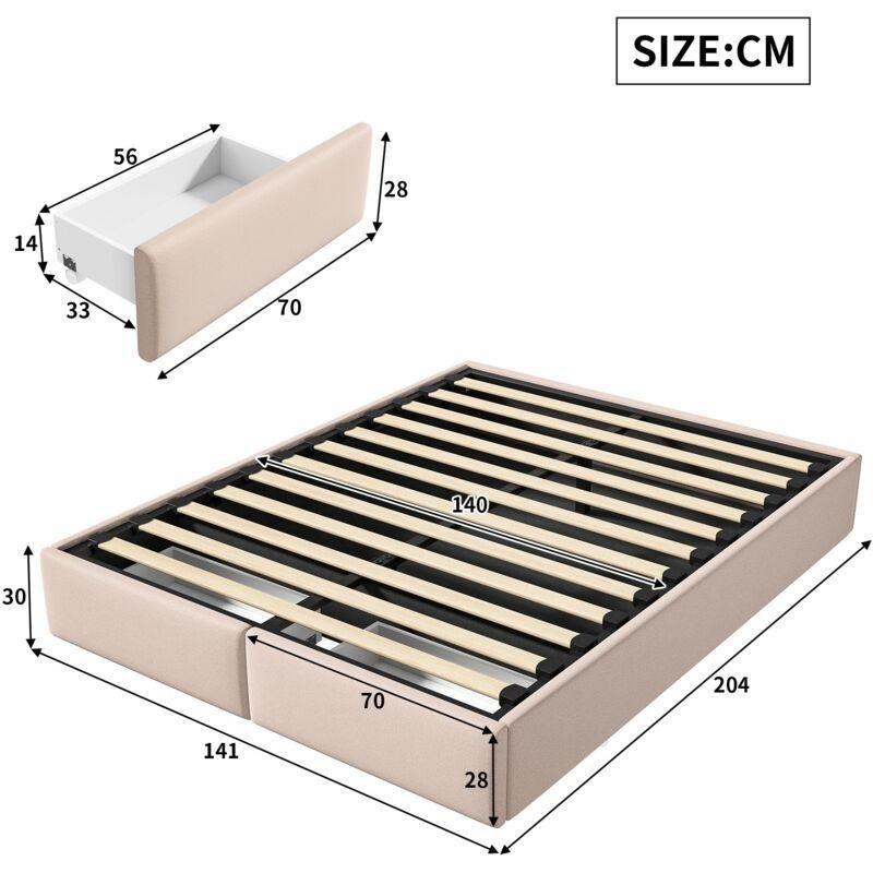 Bej Keten Metal Hidrolik Sandıklı 2 Çekmeceli Kapitoneli Baza - 140x200 cm - 143959