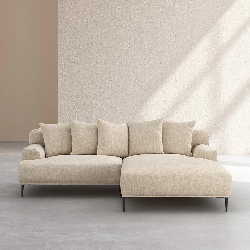 Bej Keten ve Pamuk Kuş Tüyü Dolgulu Sağ Köşe Koltuk - 228 cm - 155028