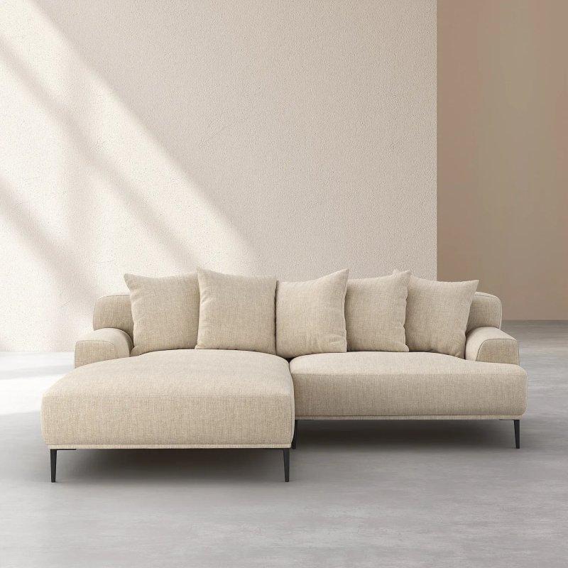 Bej Keten ve Pamuklu Kumaş Kuş Tüyü Dolgulu Sol Köşe Koltuk - 228x161 cm - 154865