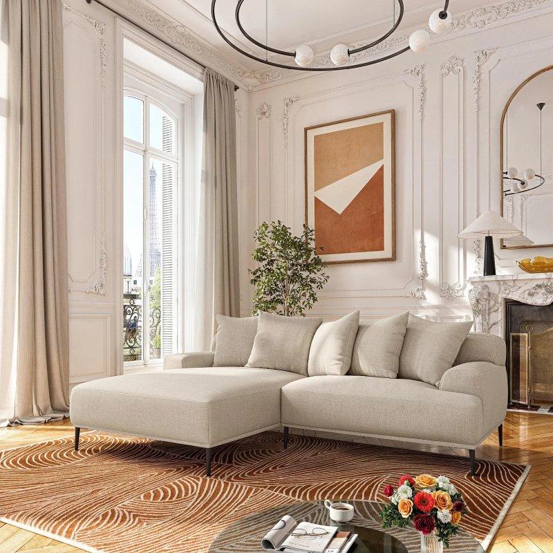 Bej Keten ve Pamuklu Kumaş Kuş Tüyü Dolgulu Sol Köşe Koltuk - 228x161 cm - 154865