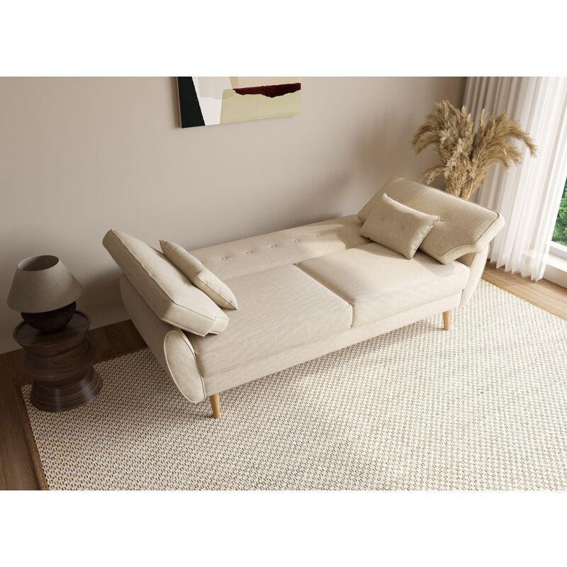 Bej Kumaş Ahşap Ayaklı 3 Kişilik Yataklı Clic Clac Koltuk - 208 cm - 152357