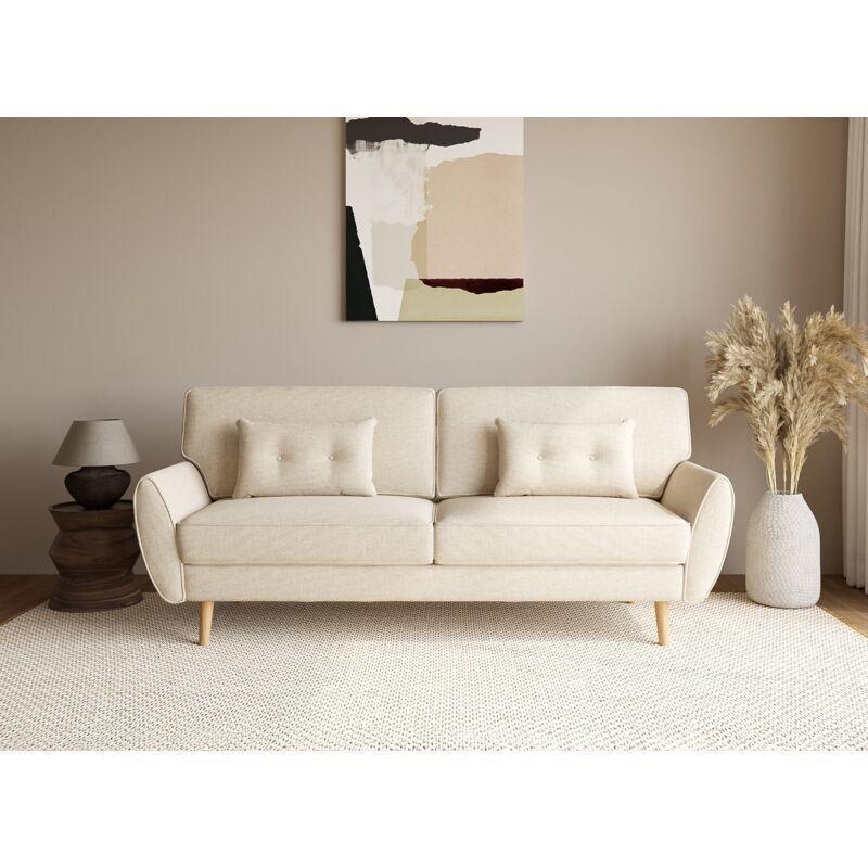 Bej Kumaş Ahşap Ayaklı 3 Kişilik Yataklı Clic Clac Koltuk - 208 cm - 152357