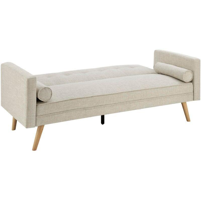 Bej Kumaş Ahşap Ayaklı Yatak Olan Üçlü Koltuk - 188 cm - 151909