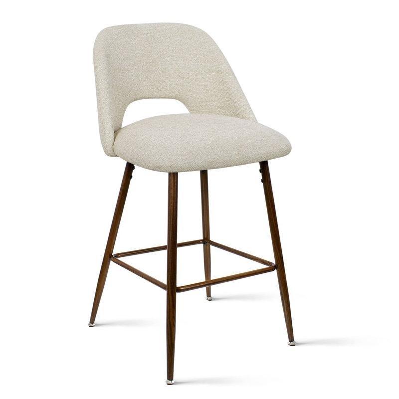 Bej Kumaş Döşemeli Alçak Sırtlı Metal Bar Sandalyesi 2li Set - 67 cm - 147978
