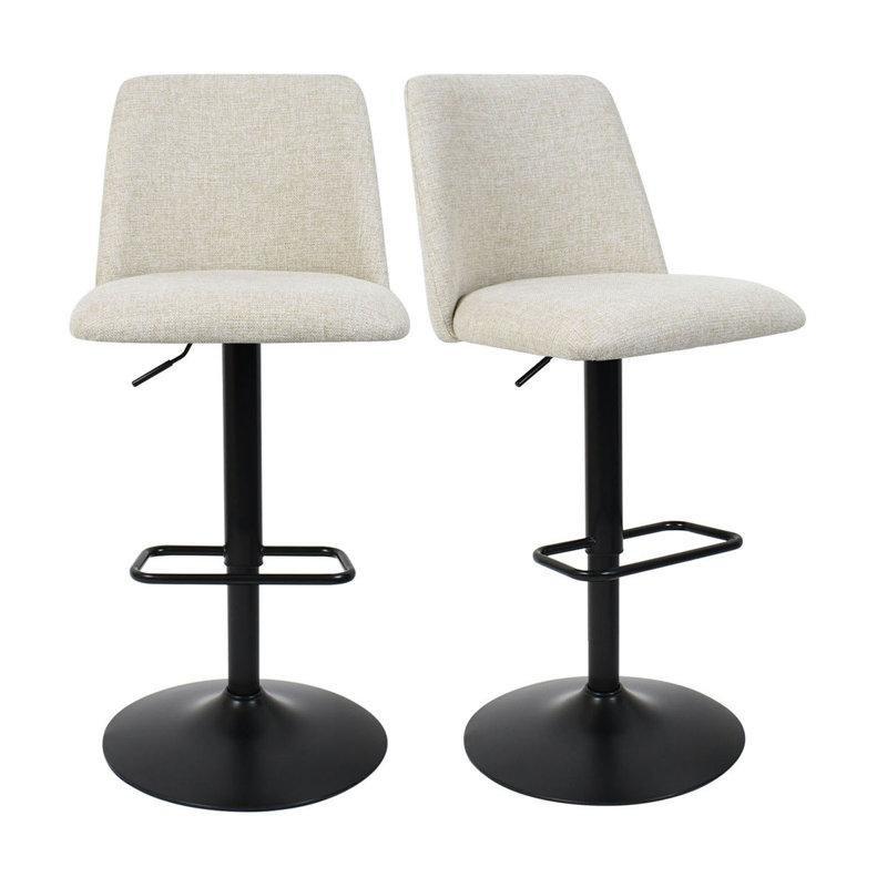 Bej Kumaş Döşemeli Amortisörlü Döner Retro Bar Sandalyesi Seti - 61-84 cm - 148533
