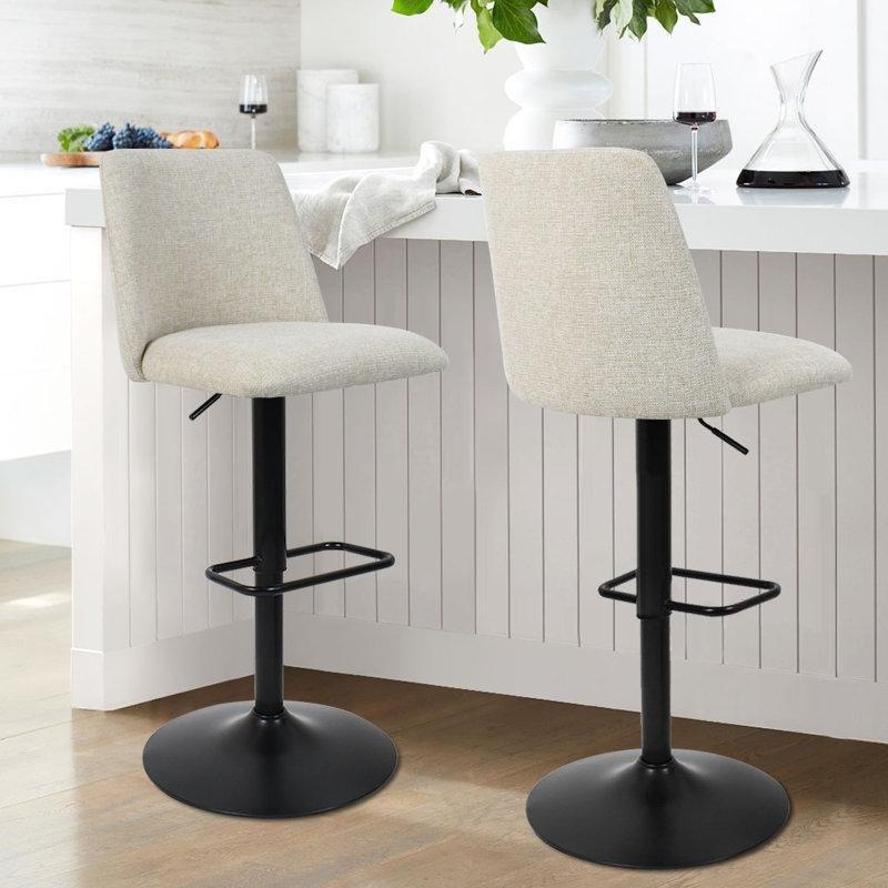 Bej Kumaş Döşemeli Amortisörlü Döner Retro Bar Sandalyesi Seti - 61-84 cm - 148533
