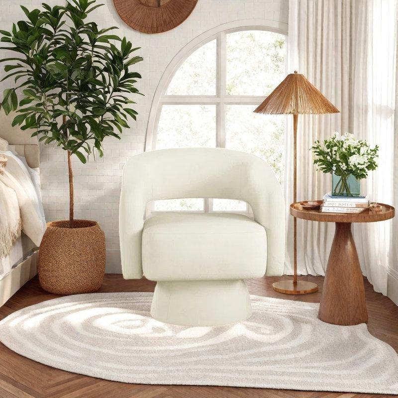 Bej Kumaş Döşemeli Döner Fıçı Tasarım 2li Set Bohem Sandalye - 71 cm - 145554